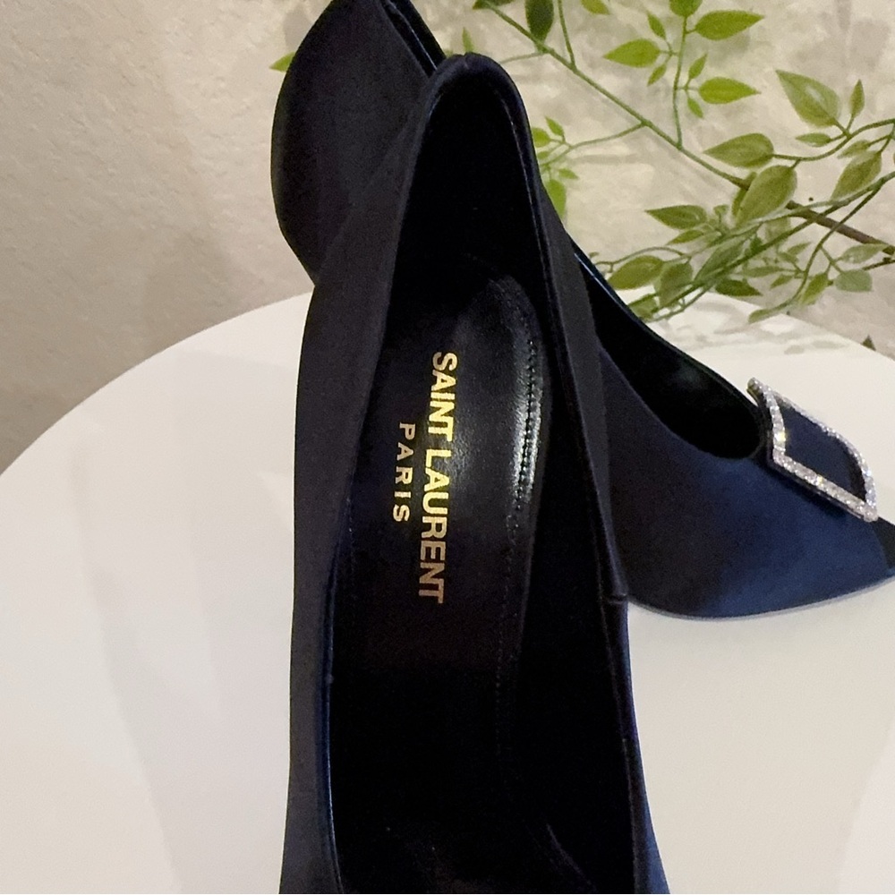 Authentic Saint Laurent Black Frankly 115 Satin Peep Pump Sandals Size 38.5 NIB - Picture 8 of 15